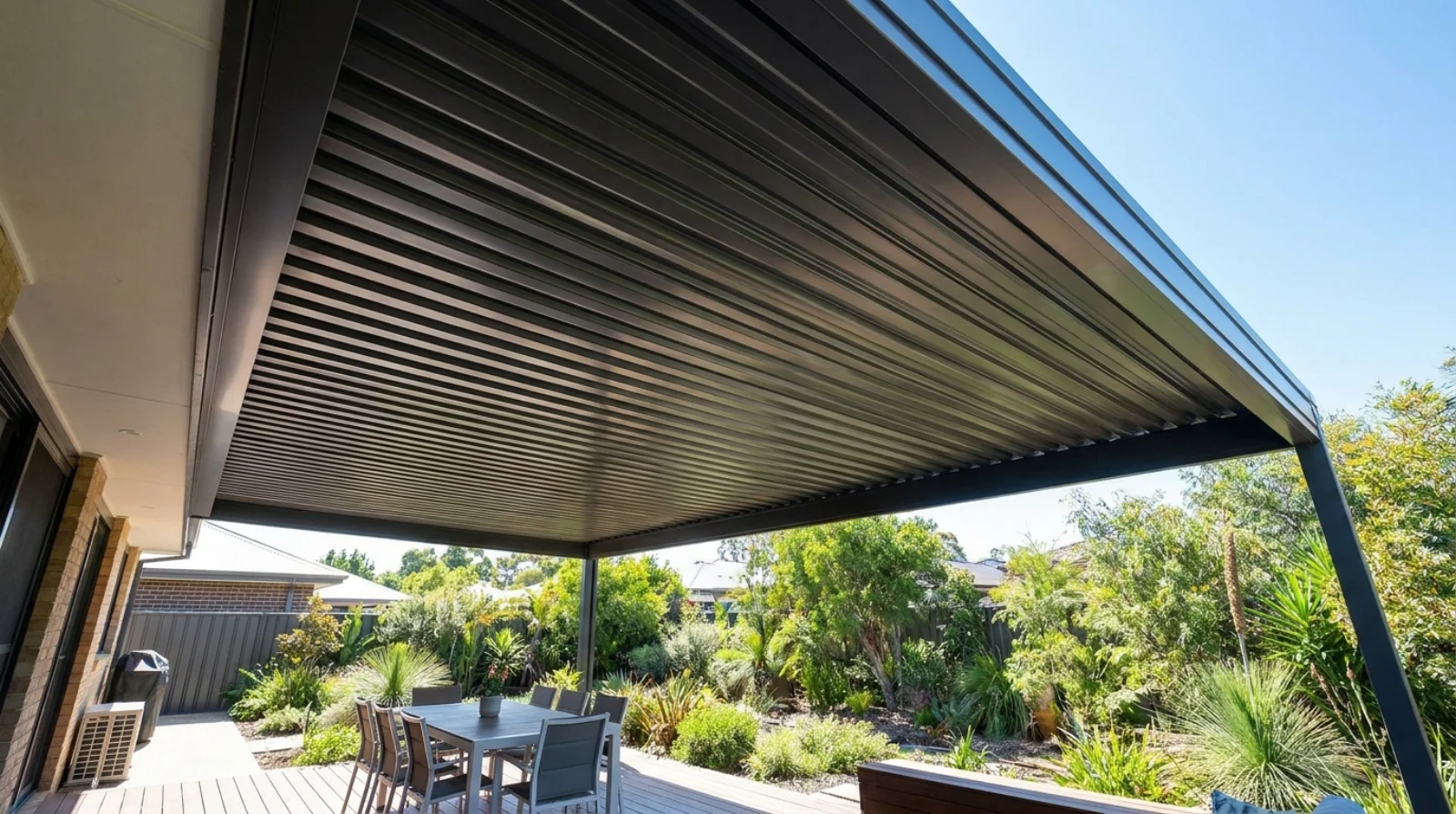 Sandwich panel roof installed over an outdoor alfresco area in Adelaide