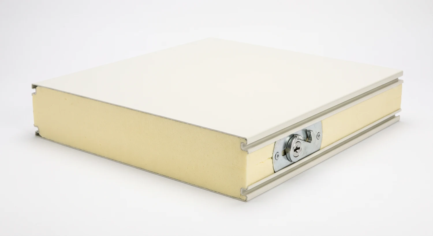 100mm PIR coolroom panel cross-section - PIR core between steel skins with cam-lock edge