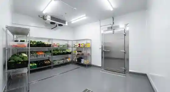 Finished walk-in cool room built from white insulated EPS panels